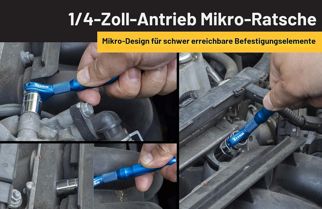Titan 11316 1/4-Zoll-Antrieb x 10,2 cm (4 Zoll), 90 Zähne, Schwenkkopf, Mikro-Ratsche, Blau Schwenkk