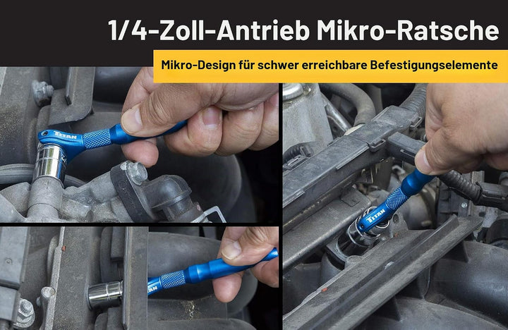 Titan 11316 1/4-Zoll-Antrieb x 10,2 cm (4 Zoll), 90 Zähne, Schwenkkopf, Mikro-Ratsche, Blau Schwenkk