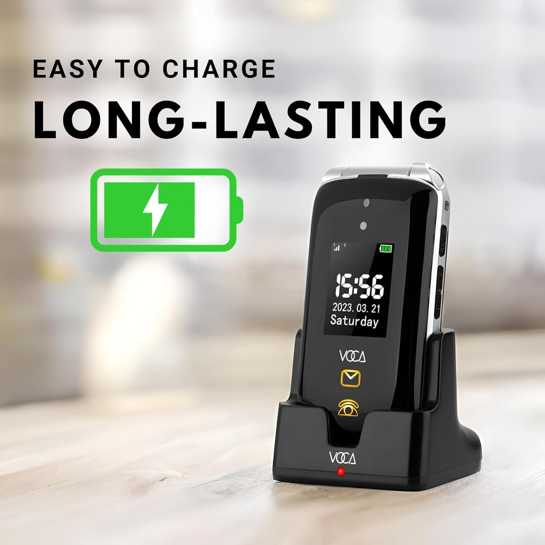 VOCA Grosstasten-Klapphandy für Senioren | Dual-Screen | 4G LTE | Lauter Klang | SOS-Taste | Hörgerä