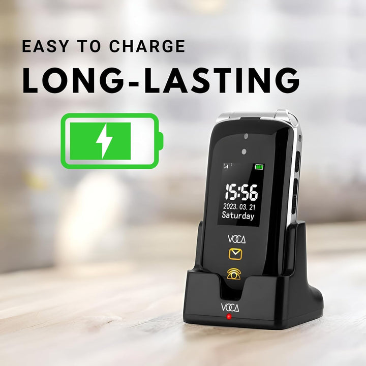 VOCA Grosstasten-Klapphandy für Senioren | Dual-Screen | 4G LTE | Lauter Klang | SOS-Taste | Hörgerä
