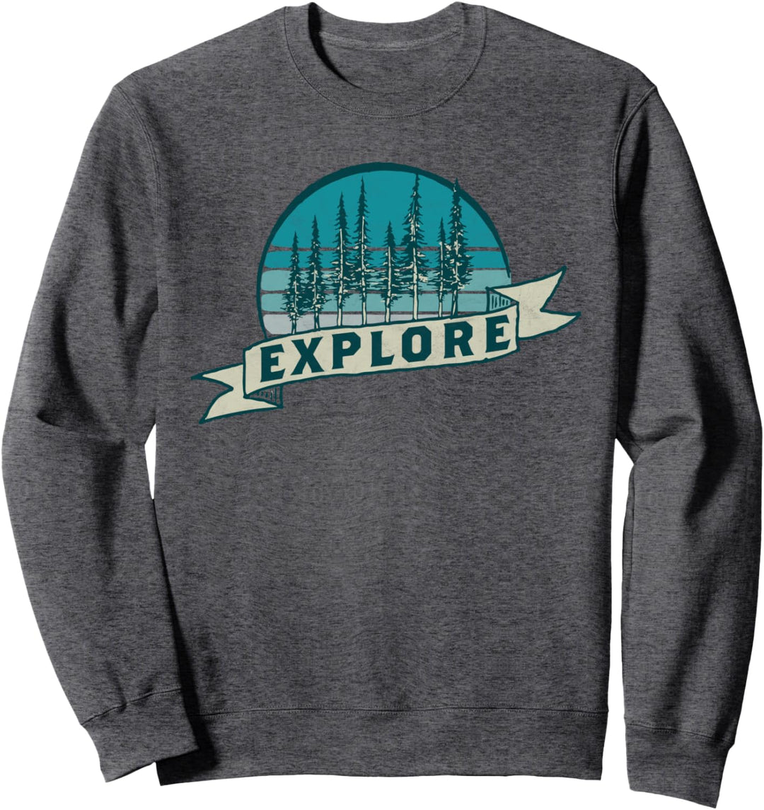 Explore! Get Outside Vintage Blue Sunset Forest Calling Sweatshirt