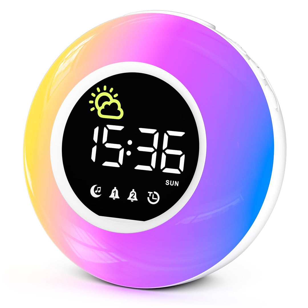 Wecker Digital, Kinderwecker mit Nachtlicht, 12 White Noise, 2 Alarme, Snooze und Timer, Einstellbar