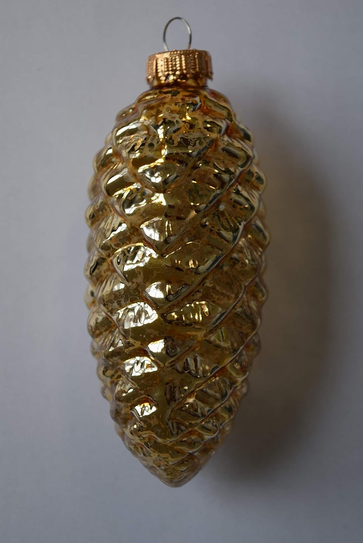 Dekohelden24 Lauschaer Christbaumschmuck - 9er Set, Zapfen - Eicheln - Walnüsse, 8 cm in Gold mit go