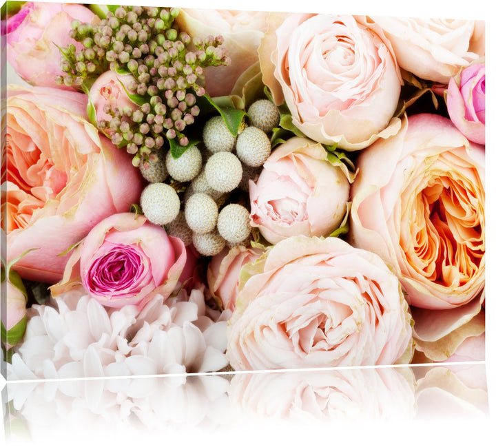 Pixxprint Rosa Rosen, Format: 100x70 auf Leinwand, XXL riesige Bilder fertig gerahmt mit Keilrahmen,