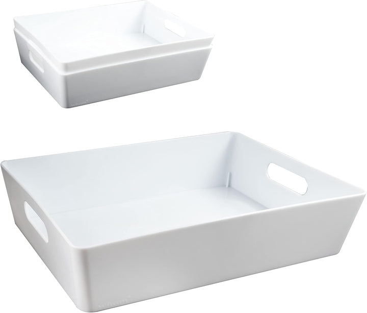 3x Ordnungsboxen - 8 cm hoch - WEIss - 35x26x8cm - 6 Liter - DINA4 - Ordnungskorb - Schubladenorgani