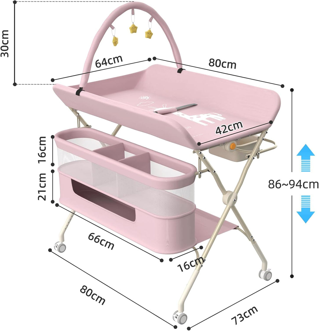 Kedia Baby Wickeltisch, Multifunktions-Wickelkommode, Babypflegetisch, Mobiler Wickeltisch mit Ablag