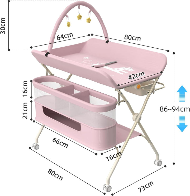Kedia Baby Wickeltisch, Multifunktions-Wickelkommode, Babypflegetisch, Mobiler Wickeltisch mit Ablag