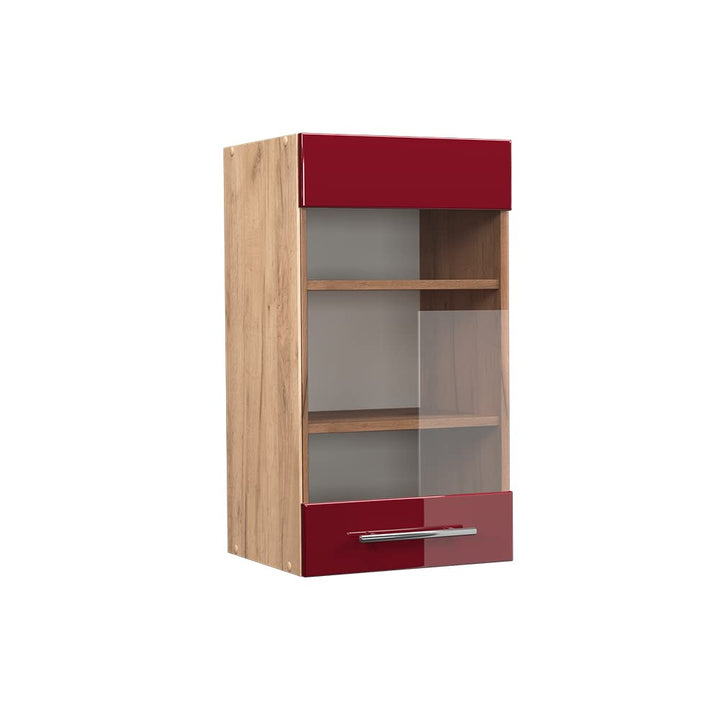 Vicco Küchenschrank Glas Fame-Line, Bordeaux Hochglanz/Goldkraft Eiche, 40 cm Hängeglasschrank 40 cm