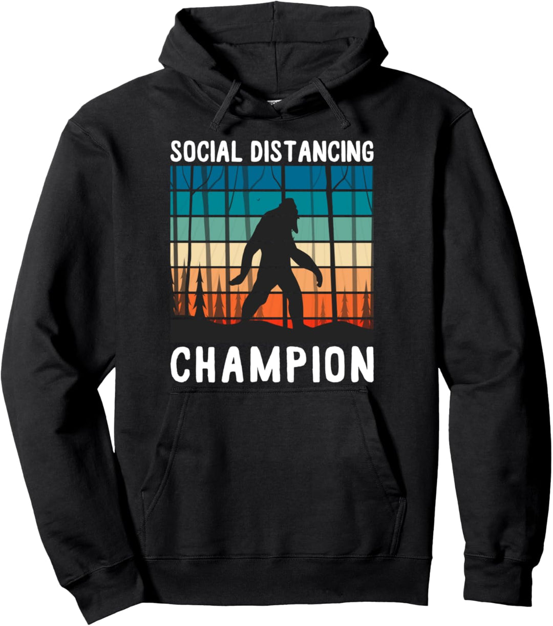 Bigfoot Yeti Social Distancing Champion Retro Vintage Pullover Hoodie