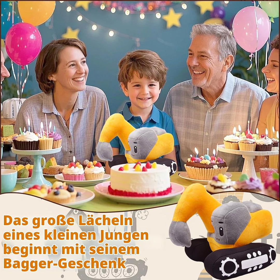 Süsses Bagger Kuscheltier für Kinder – 26x23cm Plüsch Bagger Spielzeug mit realistischem Design, wei