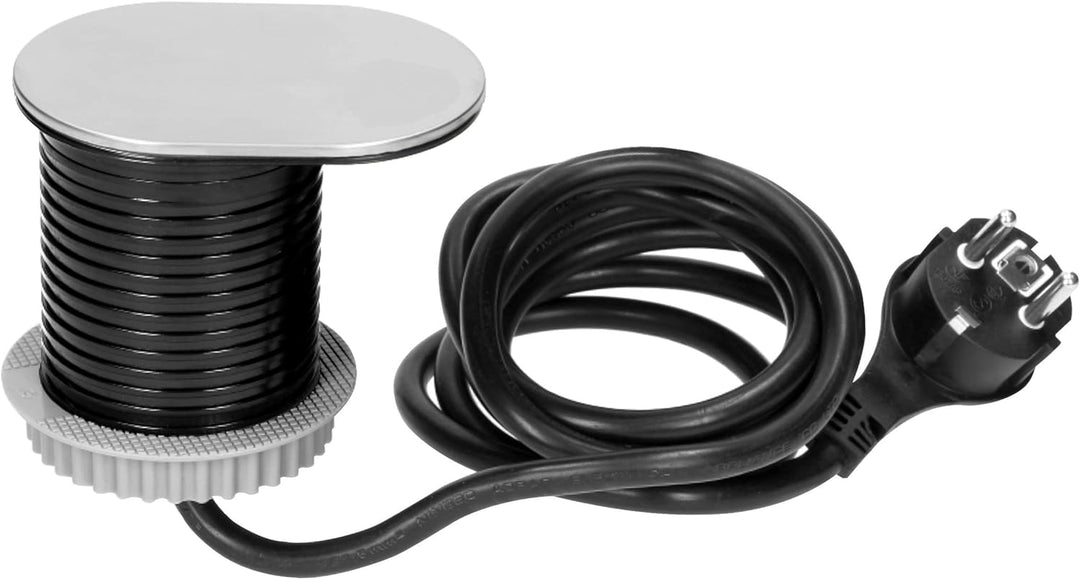 Orno AE-13124 Versenkbare Einbau Steckdosenleiste 1 Fach mit 1x USB-Ladegerät 1,9m Kabel Schwarz