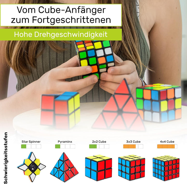 CUBIDI® Zauberwürfel Set - Speed Cube Set 2x2 3x3 4x4 Pyraminx Speedcube, Zauberwürfel für Kinder Er