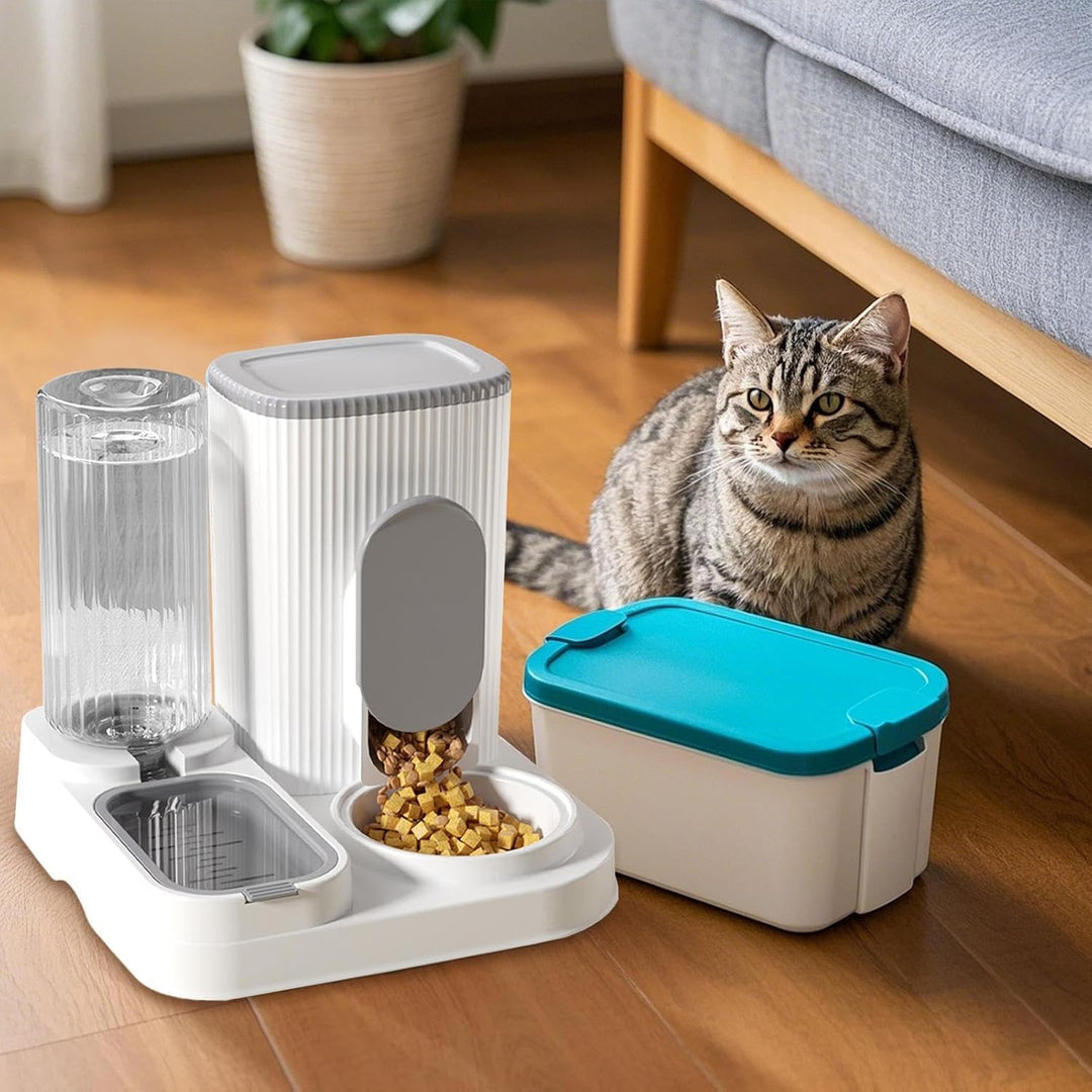 Automatischer Haustierfütterer - Katzenfutter Spender & Wasserspender,2 In 1 Fütterungsstation Mit F