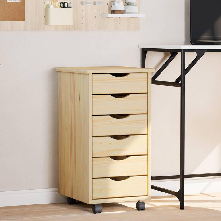 vidaXL Rollcontainer mit Schubladen MOSS 34 x 39 x 65,5 cm Klarlack Braun 34 x 39 x 65,5 cm, Braun 3