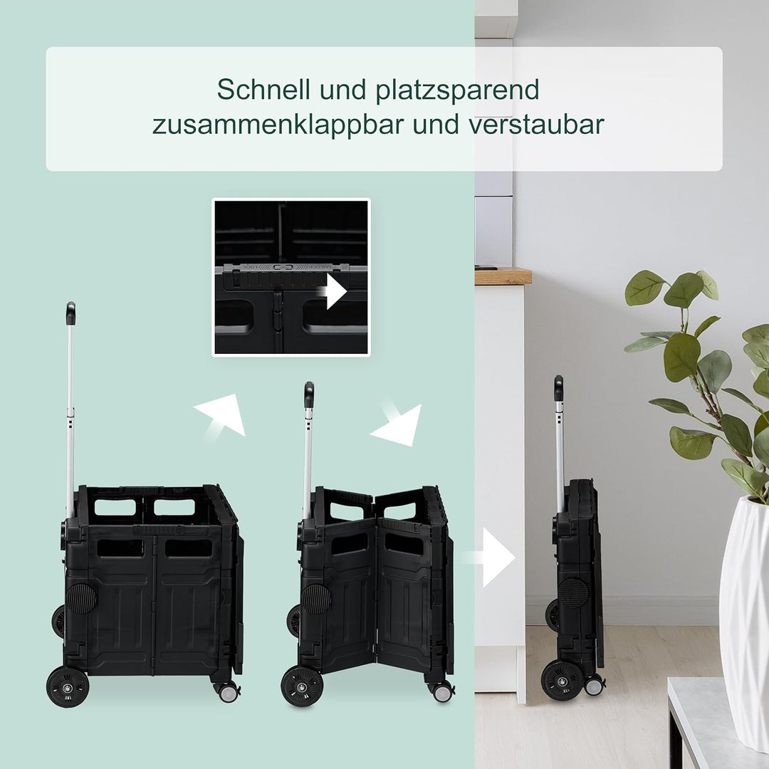 Relaxdays Einkaufstrolley, klappbar, Einkaufskorb mit Rollen, Deckel & neigbarem Teleskopgriff, bis