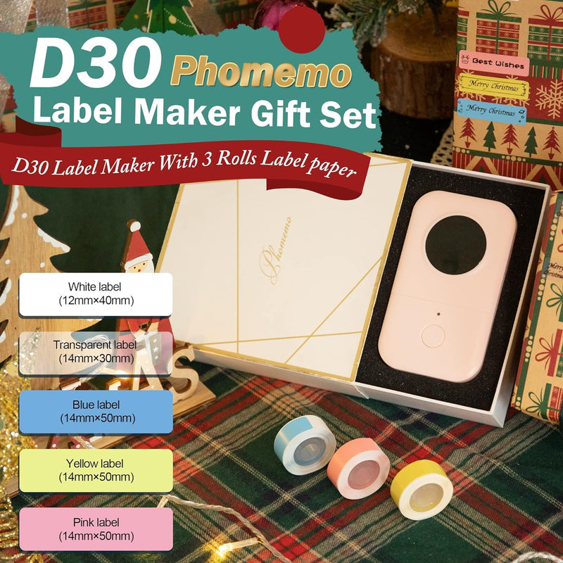 Phomemo D30 Etikettiergerät Selbstklebend Etikettendrucker Bluetooth Label Printer mit 5 Rollen etik