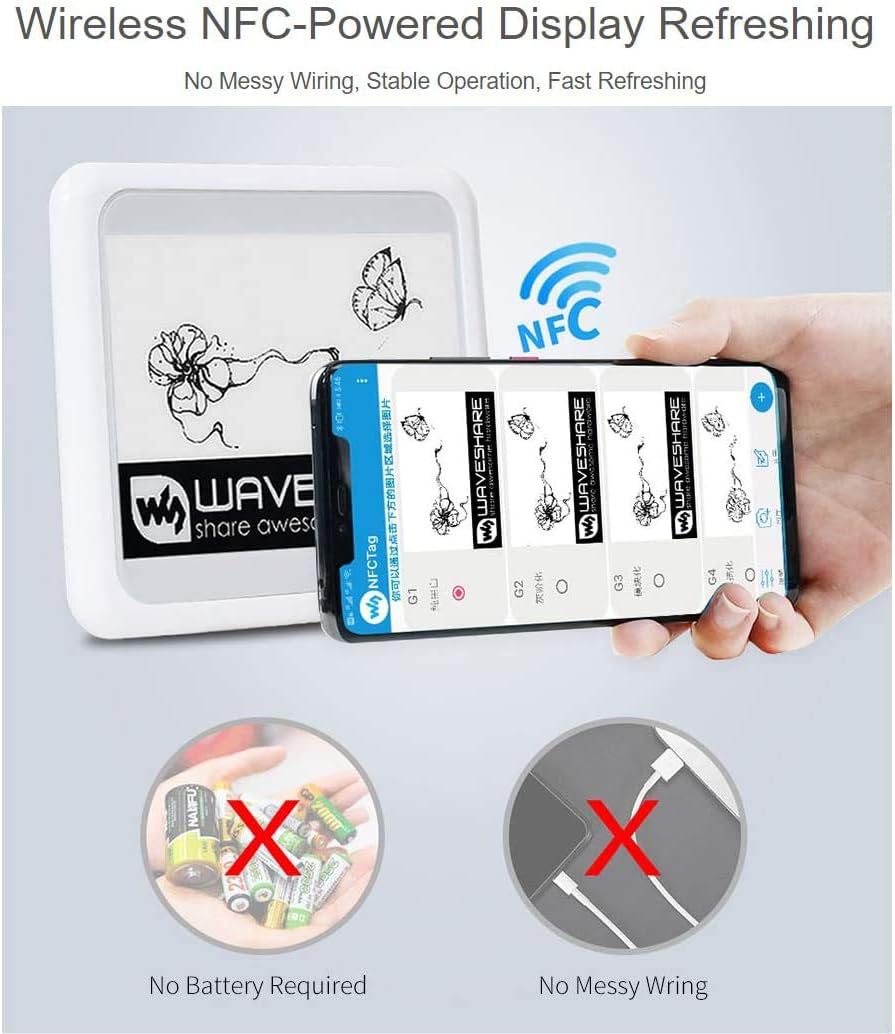 IBest 4.2inch Passive NFC-Powered e-Paper Black/White e-Ink Display, No Battery Required, Wireless P