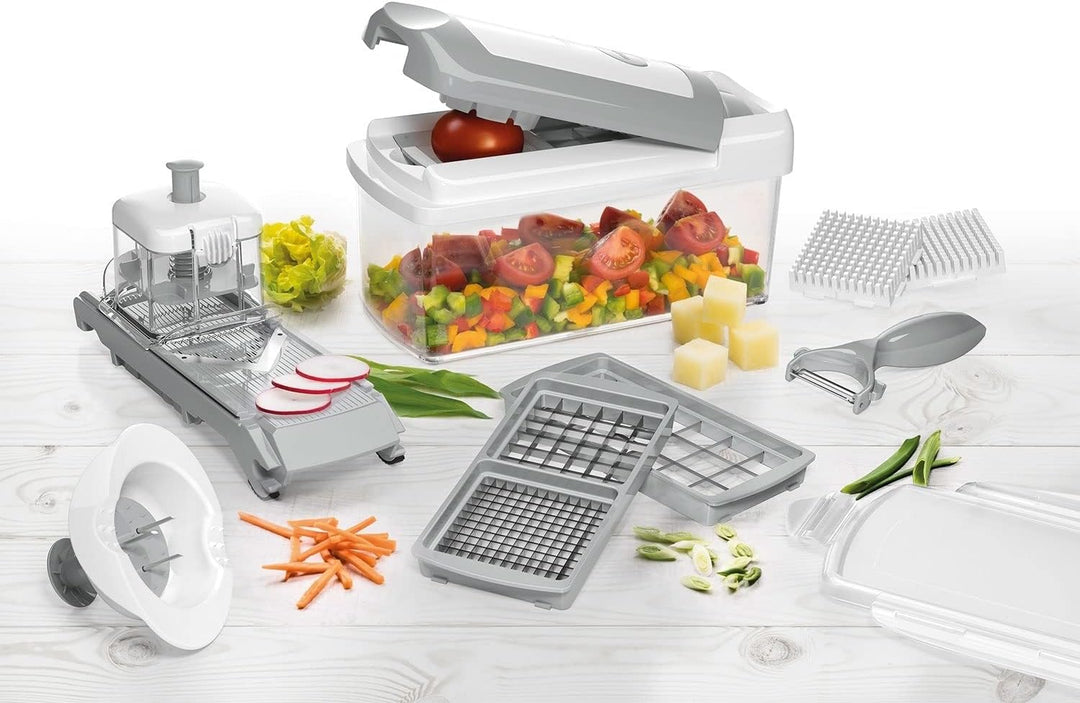 Genius Multischneider-Set Allesschneider | Weiss-Grau | 14-teilig | 2,5 l Fassungsvermögen