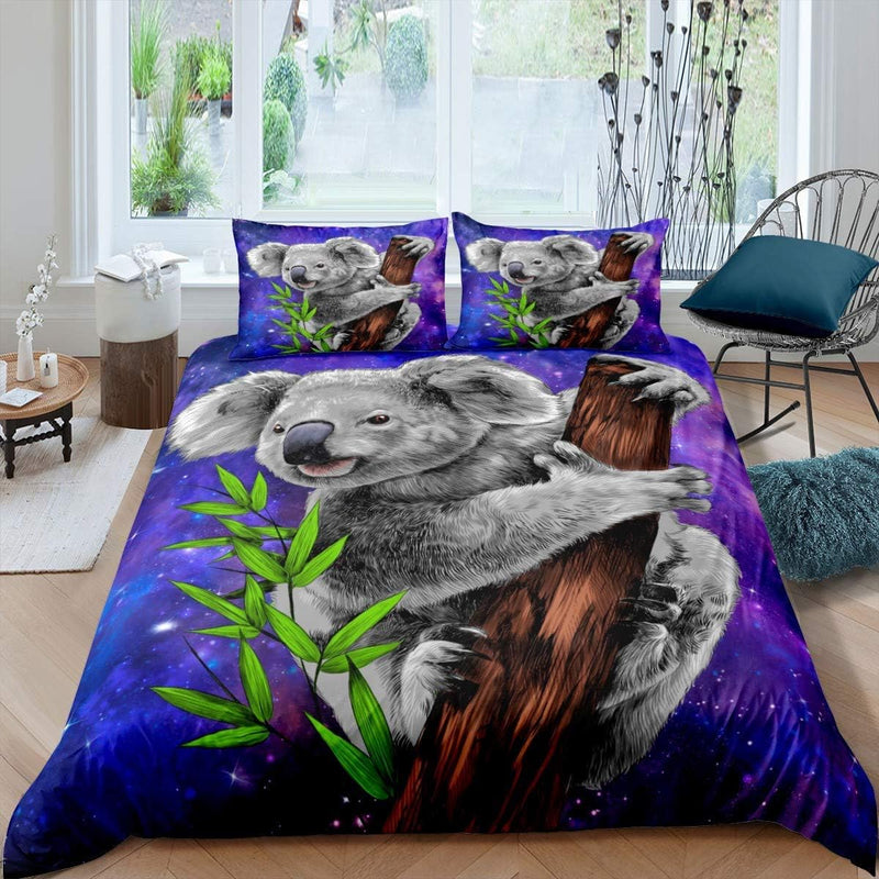 Tbrand Kinder Koala Bettwäsche Set 135x200cm Niedlicher Karikatur Zoo Tiermuster Bettbezug Set Für J