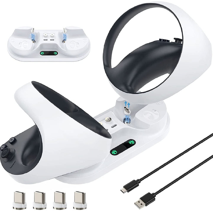 Ladestation für PS5 VR2 Controller, Schnellladestation mit LED-Licht, 4 Magnetische Adapter Vom Typ