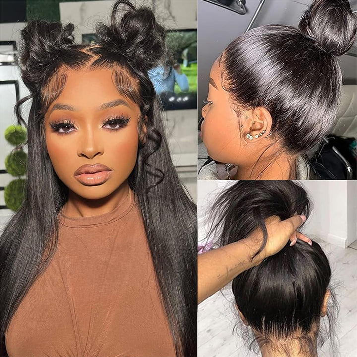 RICHAIR Straight Human Hair Bundles with Closure 8 10 12+8 Inches Brazilian Human Hair Bundles with