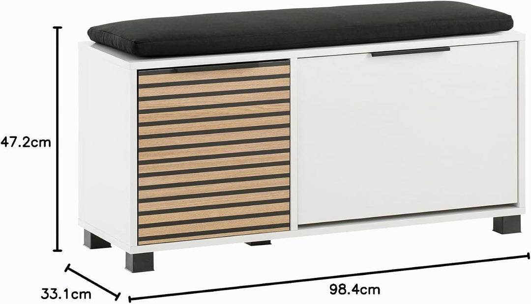 Schildmeyer Loft Schuhbank 157169, Mattweiss/Akustikpaneel Optik, 98,4 x 33,1 x 47,2 cm