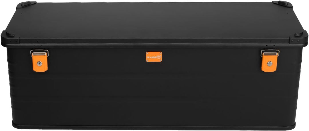 Alubox Alukiste abschliessbar E159B - Premium Aluminium Lagerbox 159 Liter - Deckel mit Aluminium Dr