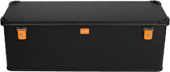 Alubox Alukiste abschliessbar E159B - Premium Aluminium Lagerbox 159 Liter - Deckel mit Aluminium Dr