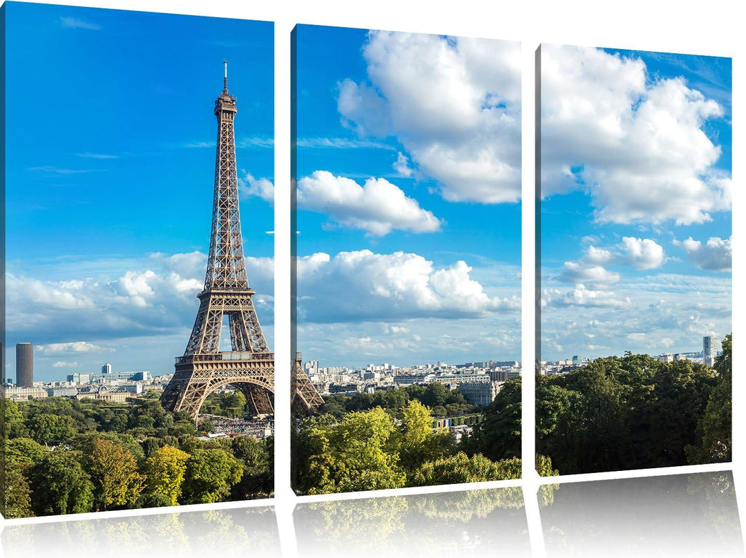 Pixxprint Riesiger Eiffelturm in Paris als Leinwandbild/Grösse: 3 Teilig (120x80) cm/Wandbild/Kunstd