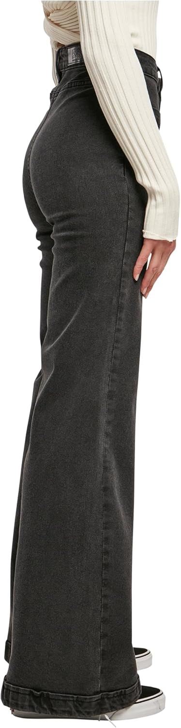 Urban Classics Damen Ladies Vintage Flared Denim Pants Hose 26 Black Washed, 26 Black Washed