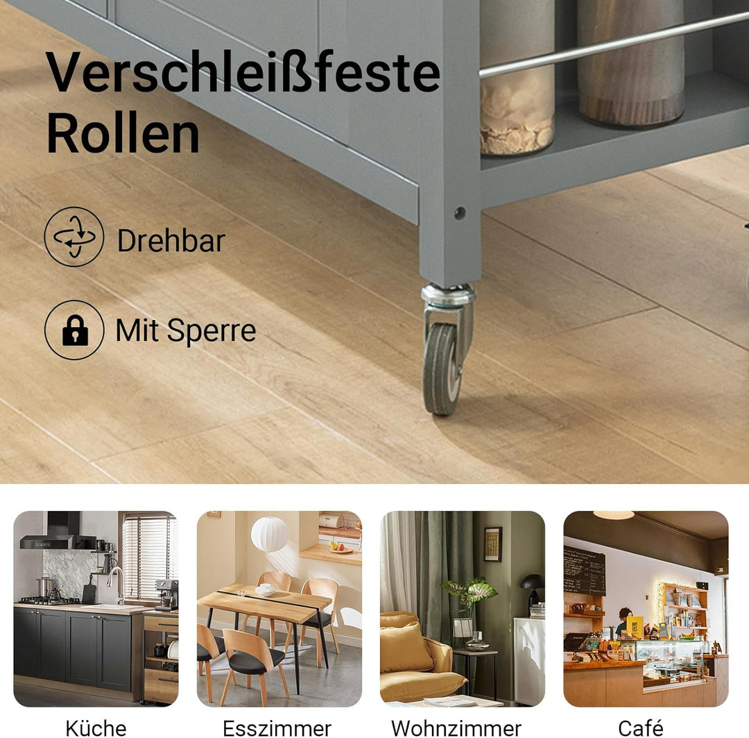 SoBuy FKW108-HG Design Küchenwagen mit Edelstahlplatte Kücheninsel mit Seitenregal Küchenschrank Rol