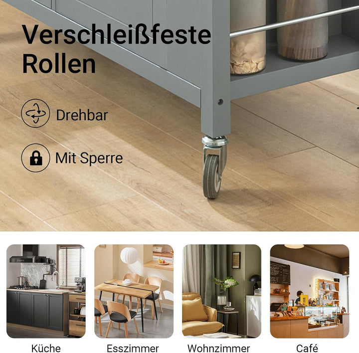 SoBuy FKW108-HG Design Küchenwagen mit Edelstahlplatte Kücheninsel mit Seitenregal Küchenschrank Rol