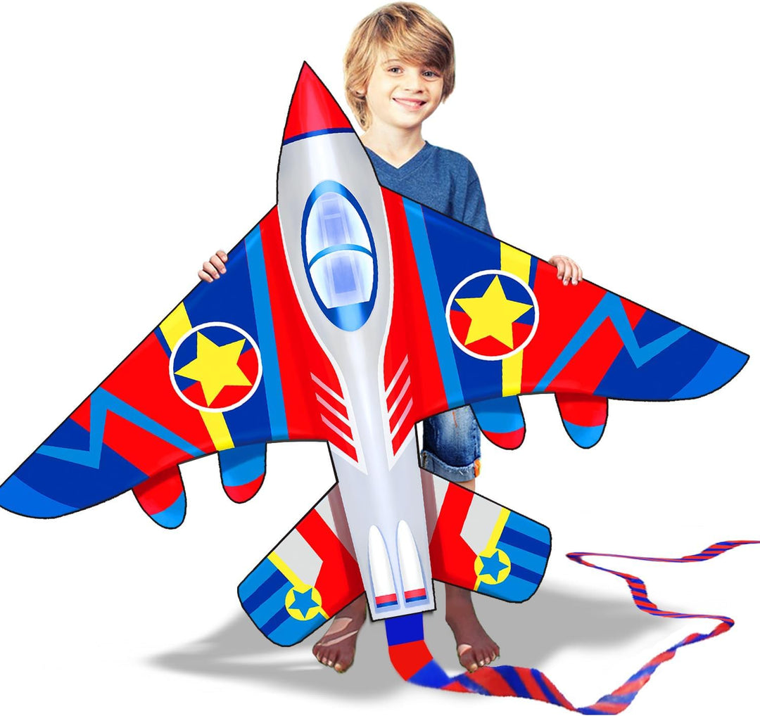 HONBO Kinder Drachen, Fighter Plane Drachen für Kinder und Erwachsene 58”breit mit langem Schwanz, i