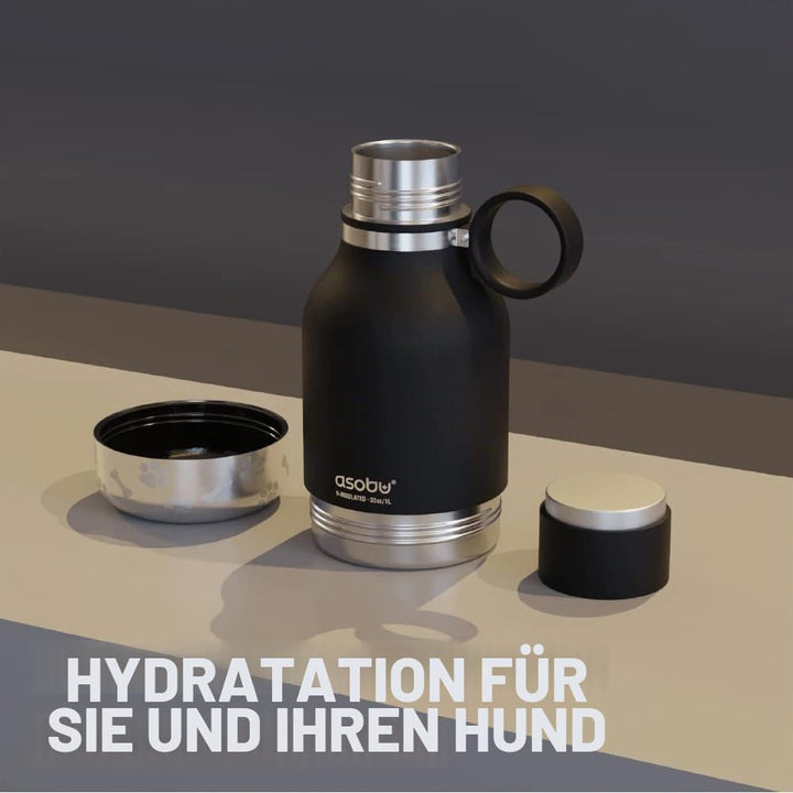 Asobu Hundenapf für Haustiere, mit isolierter Edelstahl-Reiseflasche, 945 ml, Schwarz, 1 Count (Pack
