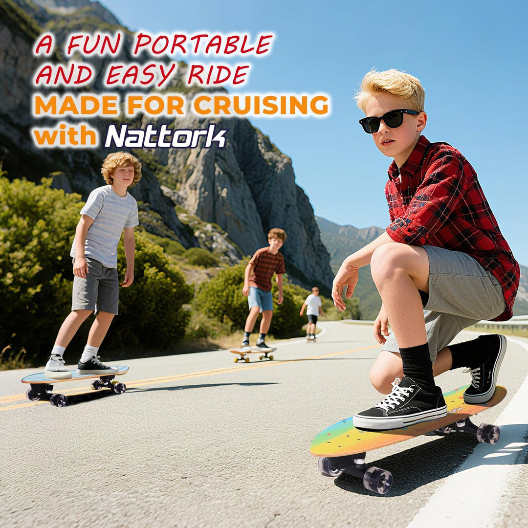 Nattork Complete Skateboards 29" x 8" Kids Skateboard Cruiser Skateboards for Beginners Double Kick