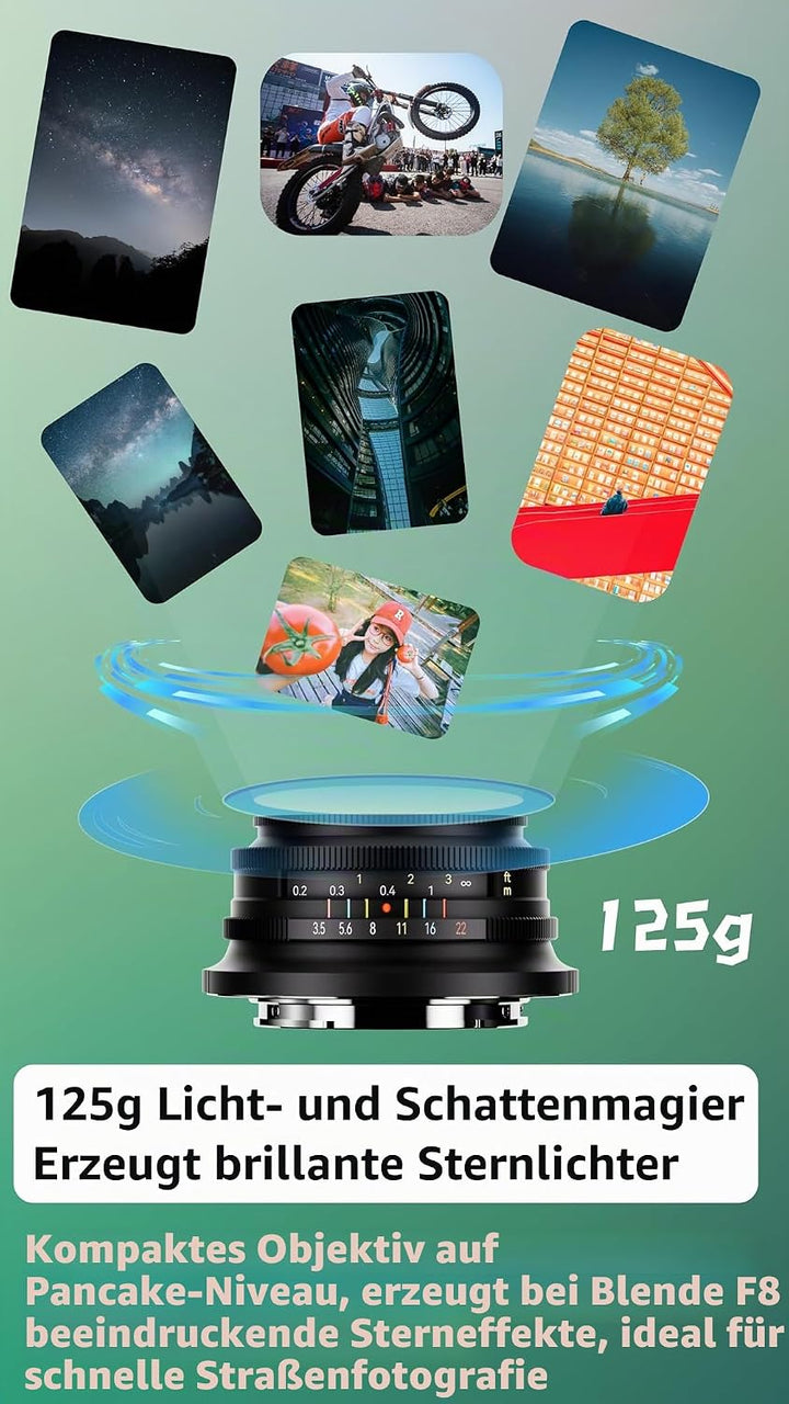 7Artisans 10mm F3.5 Pancake Ultraweitwinkel for Sony E-Mount Objektiv, APS-C manueller Fokus, 108°,1