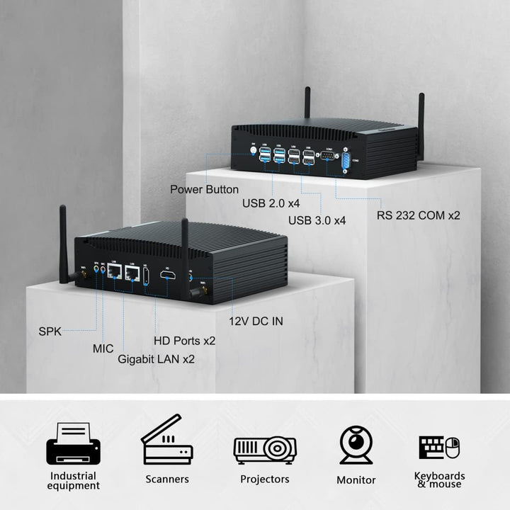 BASOARO Lüfterloser Industrie Mini PC i5, Mini Computer Win 11 Pro, 16G RAM 256G SSD Core i5 8260U I