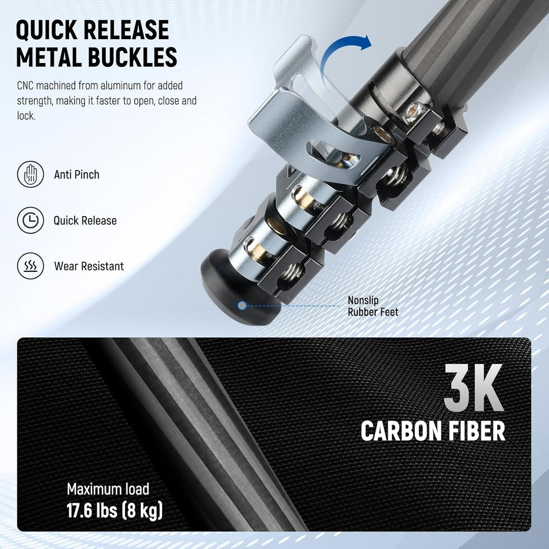 NEEWER 60,4" Reisestativ aus Carbonfaser mit abnehmbarem gedämpftem Fluidkopf, leichtes Video Kamera