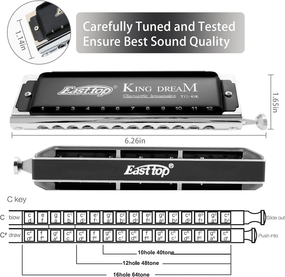 East Top Chromatische Mundharmonika C 12 Loch 48 Tune Professionelle Musikinstrument für professione