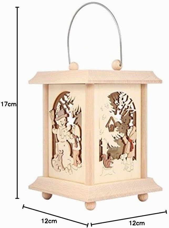 Drechslerei Kuhnert Tischlaterne/Teelichthalter - Motiv: Winterkinder aus Edelholz - Masse: 11,5 x 1