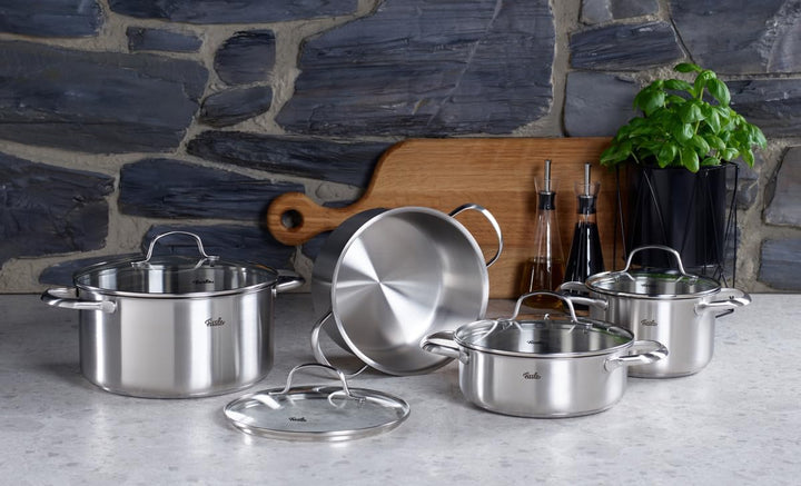 Fissler San Francisco / Edelstahl-Topfset, 4-teilig, Töpfe mit Glas-Deckel, Induktion (3 Kochtöpfe,