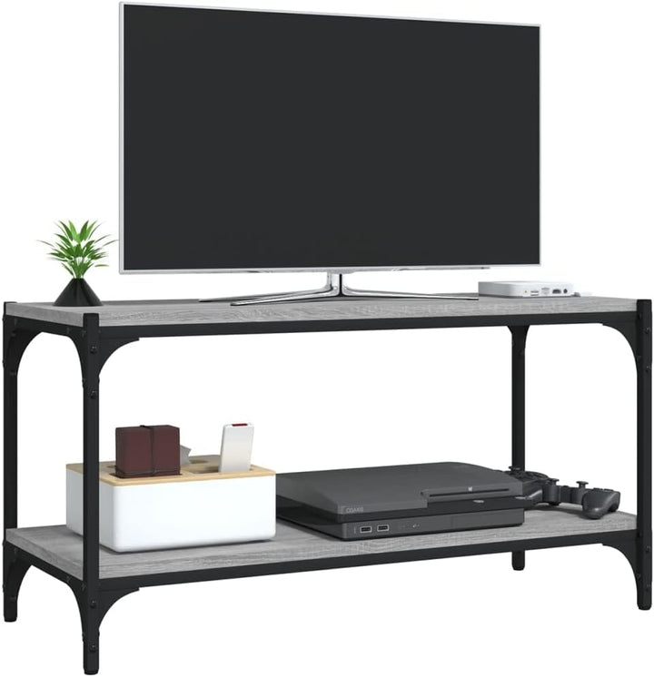 homiuse TV-Schrank Grau Sonoma 80x33x41 cm Holzwerkstoff und Stahl TV Board Fernsehschrank Fernsehti