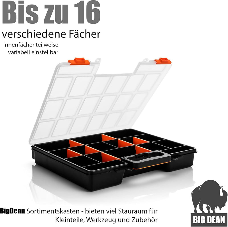 BigDean 5 Stück Sortimentskasten stapelbar 38x33x6cm praktische Sortierbox mit 16 Fächern – Werkzeug