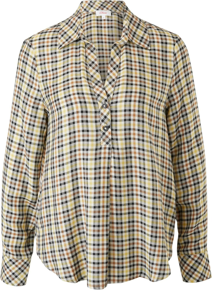 S. Oliver Damen Bluse Hemd Shirt Tunika Jersey Schwarz Gelb Kariert 38 Beige, 38 Beige