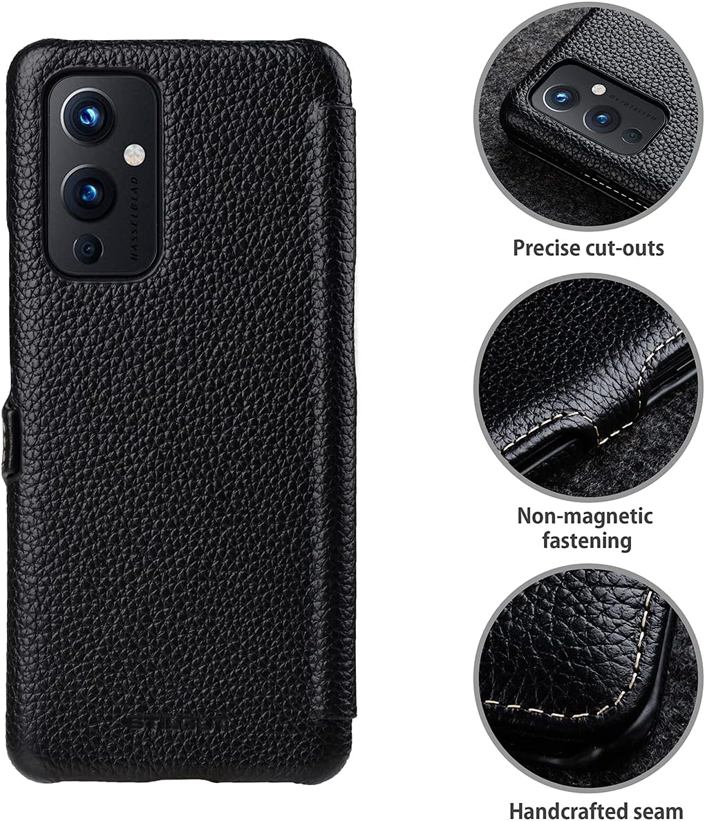 STILGUT Book Case kompatibel mit OnePlus 9 Hülle aus Leder mit Clip-Verschluss, Lederhülle, Klapphül