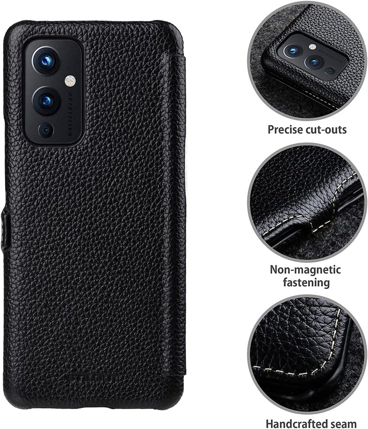 STILGUT Book Case kompatibel mit OnePlus 9 Hülle aus Leder mit Clip-Verschluss, Lederhülle, Klapphül