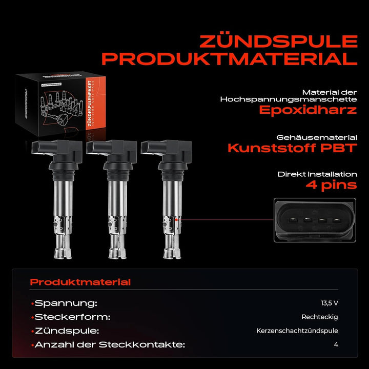 Frankberg 3x Zündspule Zündmodul Kompatibel mit A1 A2 A3 B.o.r.a Golf IV V VI J.e.t.t.a III P.a.s.s.