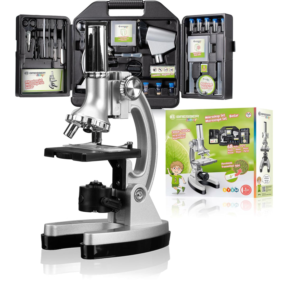 Bresser junior Einsteiger Mikroskop-Set Biotar 300x-1200x für Kinder mit batteriebetriebener Beleuch