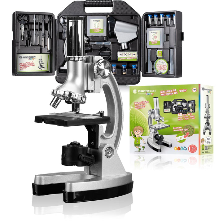 Bresser junior Einsteiger Mikroskop-Set Biotar 300x-1200x für Kinder mit batteriebetriebener Beleuch