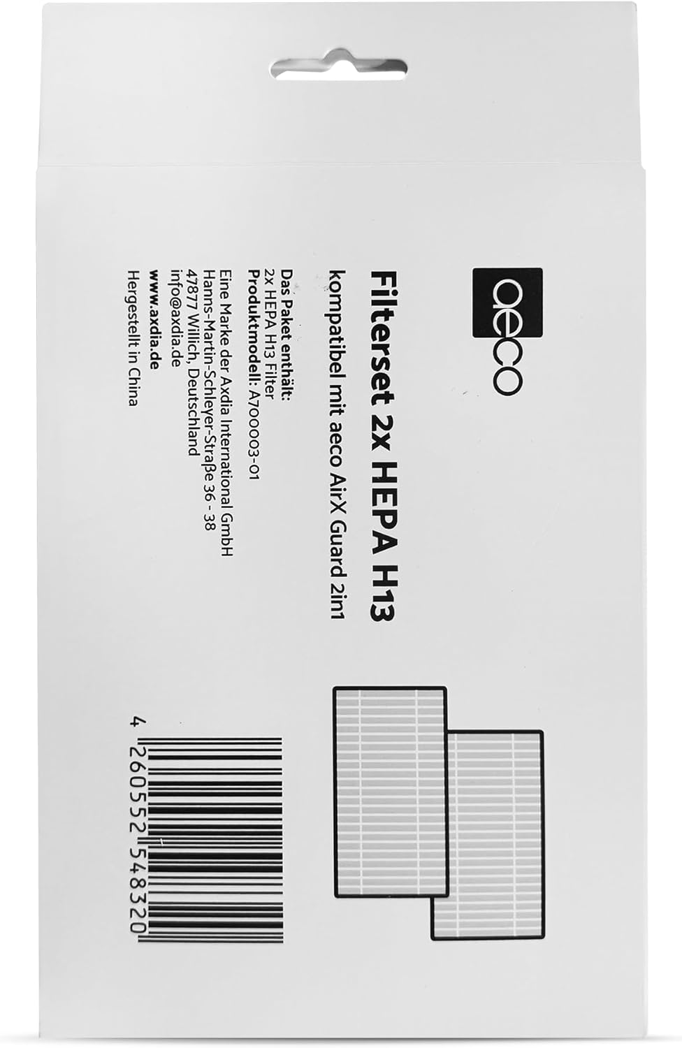 aeco H13 HEPA Filter für aeco AirX Guard 2-in-1 Turmventilator, für Midea MFP-120i (BL) 2 in 1 Turmv